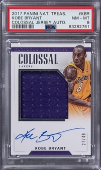 2017-18 Panini National Treasures "Colossal Jersey Autographs" #CJA-KBR Kobe Bryant Signed Game Used Jersey Card (#27/49) – PSA NM-MT 8